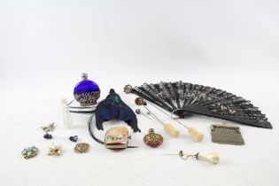 Antique Ladies Vanity Items Inc Purple Starling Taxidermy Hair Accessory Etc - Items are in