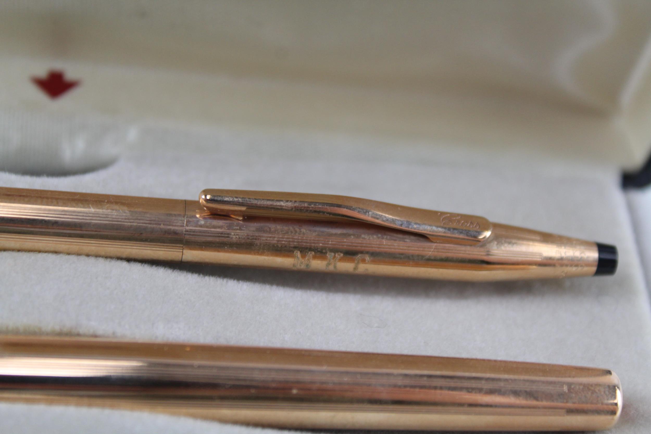 Vintage CROSS Century Classic Gold Plated Fountain Pen w/ 14ct Nib, Pencil, Box - w/ Personal - Image 4 of 5