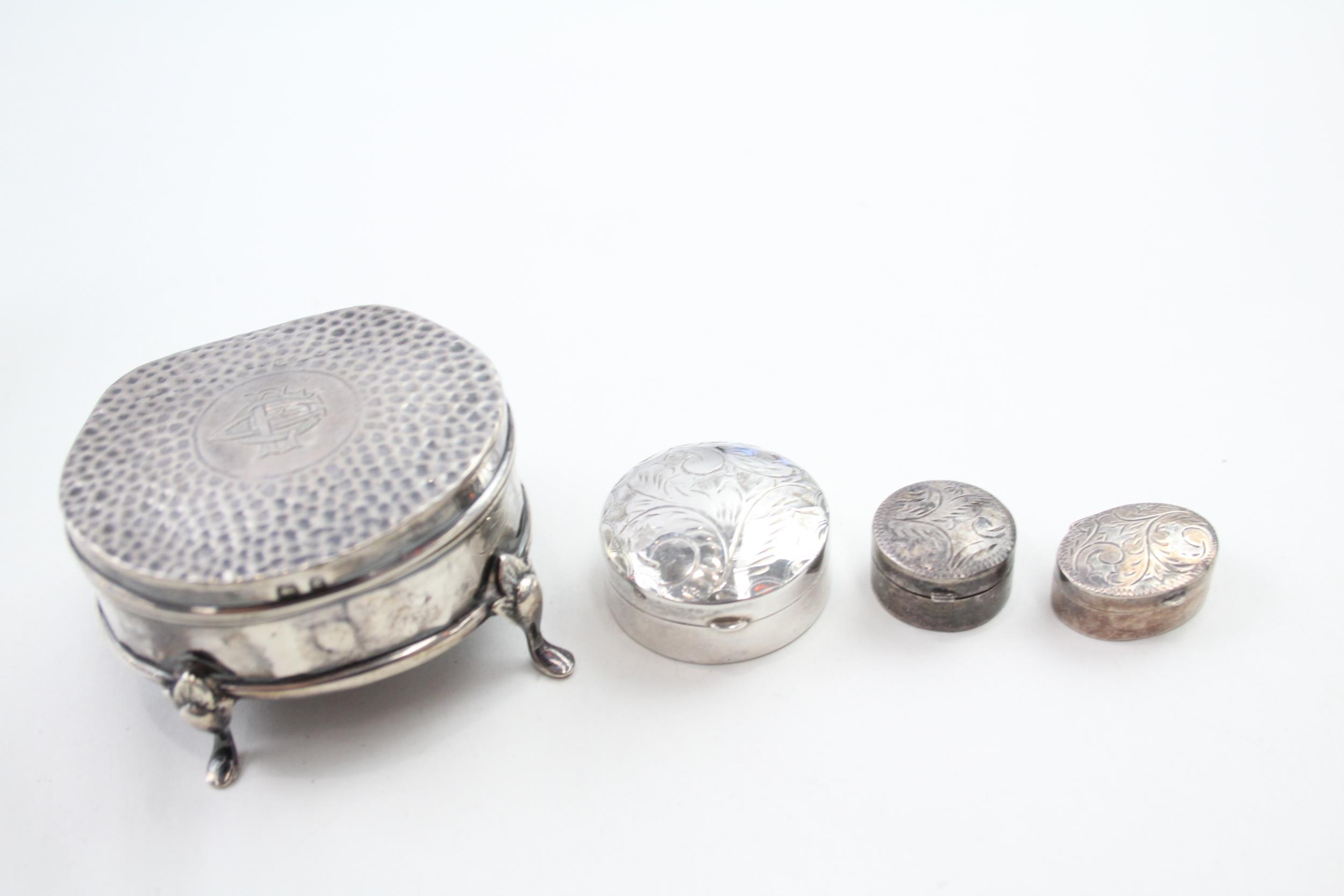 4 x Antique / Vintage Hallmarked .925 STERLING SILVER Pill / Trinket Boxes (59g) - In antique /