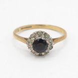 9ct gold sapphire & diamond vintage ring (1.5g) Size M