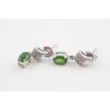 9ct gold oval cut diopside & diamond drop earrings (1.8g)