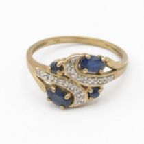 9ct gold vintage sapphire & diamond dress ring (2.2g) Size N 1/2