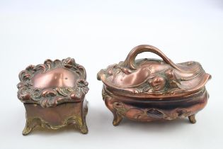 2 x Antique Art Nouveau WB MFG & Co. Gilded Metal Jewellery / Trinket Boxes - In antique condition