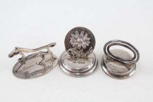 3 x Antique Hallmarked .925 Sterling Silver Place Card Holders Inc Novelty 98g - In antique