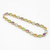 9ct gold multi-gemstone link bracelet set with citrine, amethyst, peridot & topaz (5.9g)