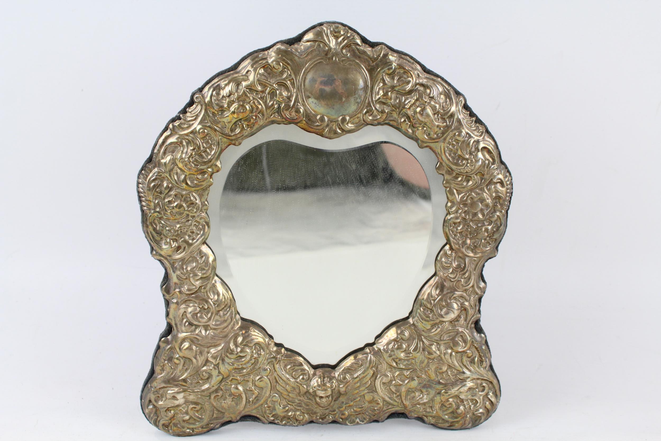 Vintage Hallmarked 1996 Sheffield Sterling Silver Cherub Detailed Mirror (692g) - Maker - Ari D