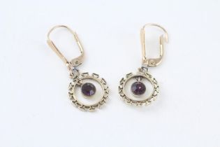 9ct gold purple paste vintage drop earrings (1.6g)