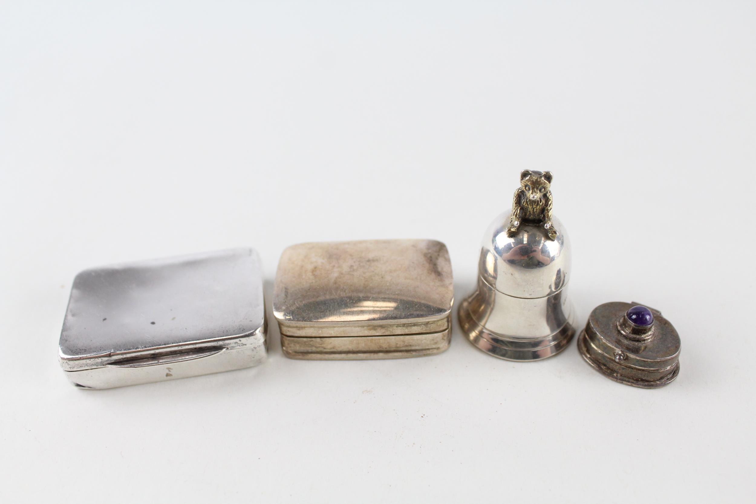 4 x Antique / Vintage Hallmarked .925 Sterling Silver Pill / Trinket Boxes (52g) - In antique /