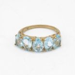 9ct gold pear-cut blue topaz five stone ring (2.9g) Size N 1/2