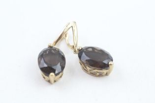 9ct gold oval cut smokey quartz drop leaver back earrings (6.8g)