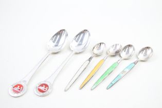 6 x Vintage Stamped .925 STERLING SILVER Teaspoons w/ Enamel (103g) - Inc Nissan Motor Co Etc In