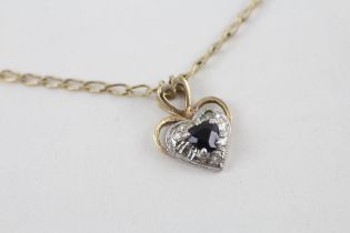 9ct gold heart sapphire & diamond pendant necklace (2.5g)