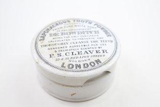 Antique Victorian F.S Cleaver Tooth Powder Transferred Printed Porcelain Pot - Diameter - 8.5cm In