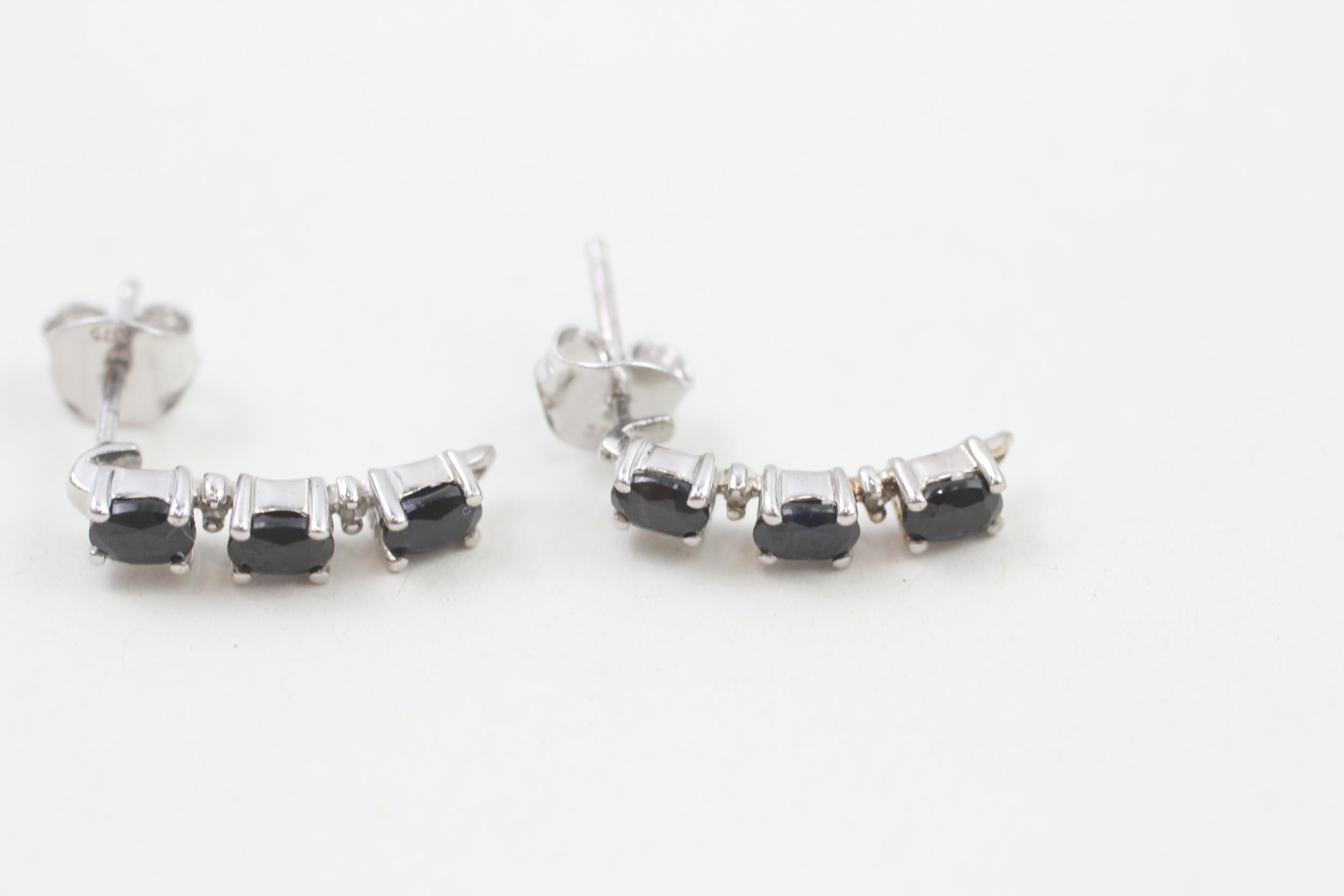 9ct white gold sapphire & diamonddrop earrings (1.9g) - Image 3 of 4