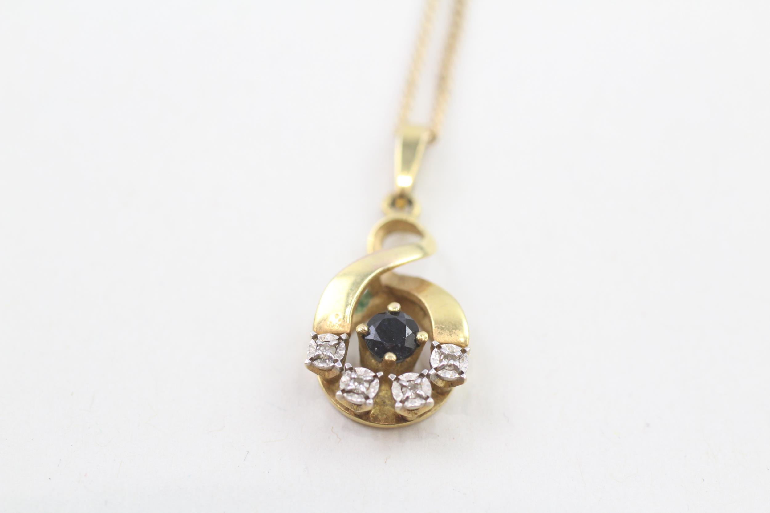 9ct gold sapphire & diamond pendant necklace (3.1g) - Image 2 of 5