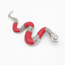 HM Sterling Silver 925 Snake pendant set with red stones (14.7g) In excellent condition - 80mm long