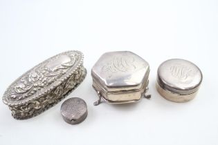 4 x Antique / Vintage Hallmarked .925 Sterling Silver Pill / Trinket Boxes (82g) - In antique /