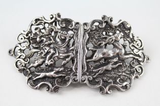Antique Late Victorian 1901 Chester Sterling Silver Hunt Themed Belt Buckle 55g - Maker - Possibly -