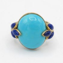 9ct gold enhanced turquoise & lapis lazuli dress ring (5.5g) Size P 1/2