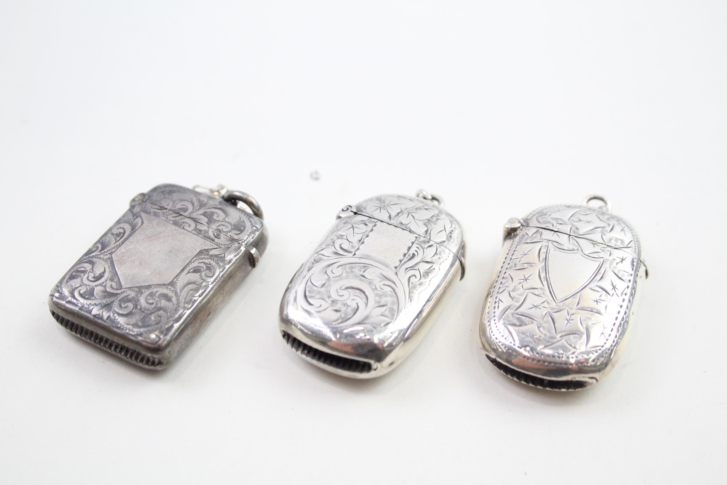 3 x Antique Hallmarked .925 Sterling Silver Vesta Cases Inc Victorian Etc (49g) - In antique