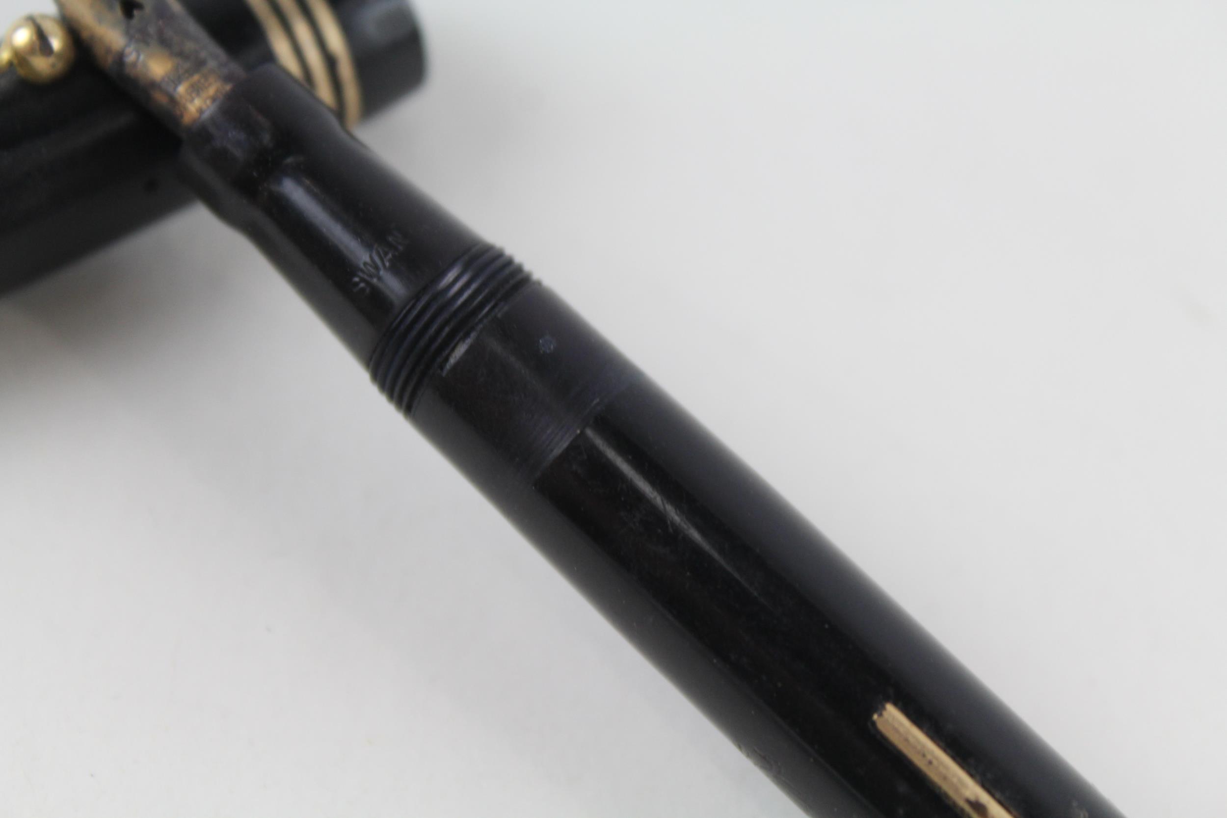 Vintage MABIE TODD Swan Self Filler Black Fountain Pen w/ 14ct Gold Nib WRITING - Dip Tested & - Image 3 of 4