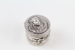 Antique Vintage Stamped .930 Silver Pill / Trinket Box w/ Portrait of Woman 26g - Diameter - 3cm