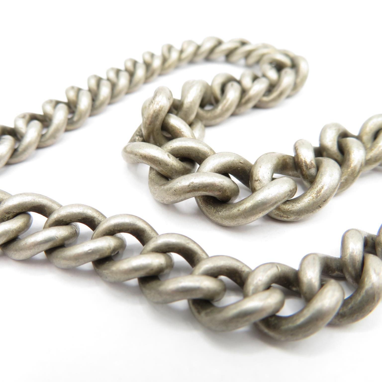 Chunky silver watch chain - 1x dog clip damaged - chain measures 38cm long 74g - Image 2 of 3