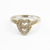 9ct white gold diamond heart shaped ring (3.4g) Size U