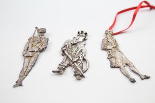 3 x Vintage .925 Sterling Silver Novelty Portrait Ornaments Inc Soldier 35g - Approx Height - 6.