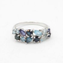 9ct white gold sapphire, topaz & iolite cluster ring (3.2g) Size P