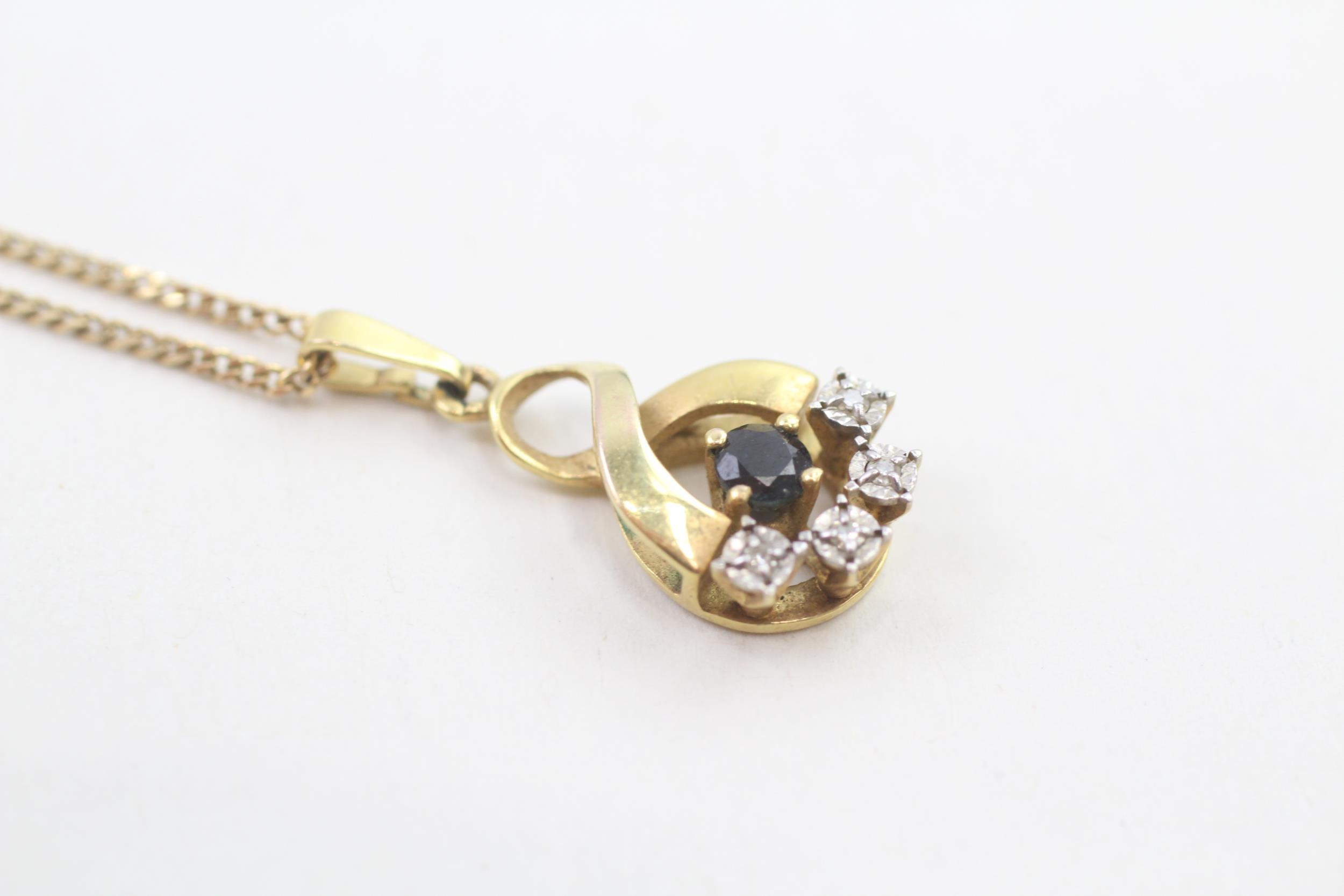 9ct gold sapphire & diamond pendant necklace (3.1g) - Image 3 of 5