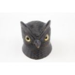 Antique 19th Century Black Forest Carved Wood Owl Head Inkwell - Height - 7.8cm In antique condition