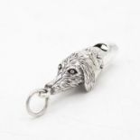 HM 925 Sterling Silver dog whistle with fob ring and detailed dog head design fully working (11.