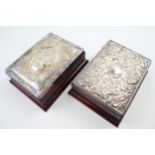 2 x Vintage Hallmarked .925 Sterling Silver Topped Wooden Jewellery Boxes 705g - Approx Diameter -