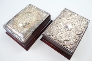 2 x Vintage Hallmarked .925 Sterling Silver Topped Wooden Jewellery Boxes 705g - Approx Diameter -