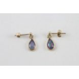9ct gold vintage opal triplet drop earrings with scroll backs (0.8g)