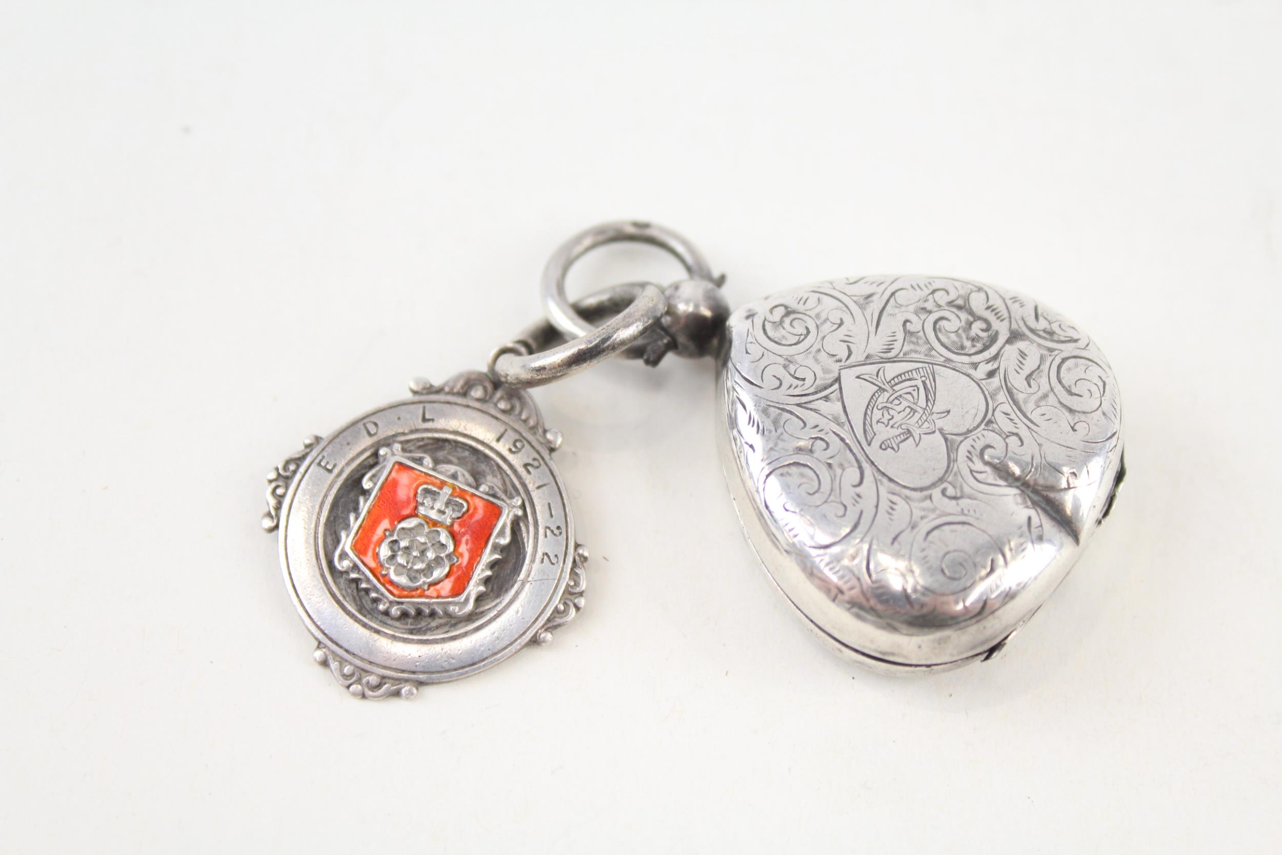 Antique Victorian 1898 Birmingham Sterling Silver Sovereign Case w/ Fob (25g) - w/ Enamelled Fob,