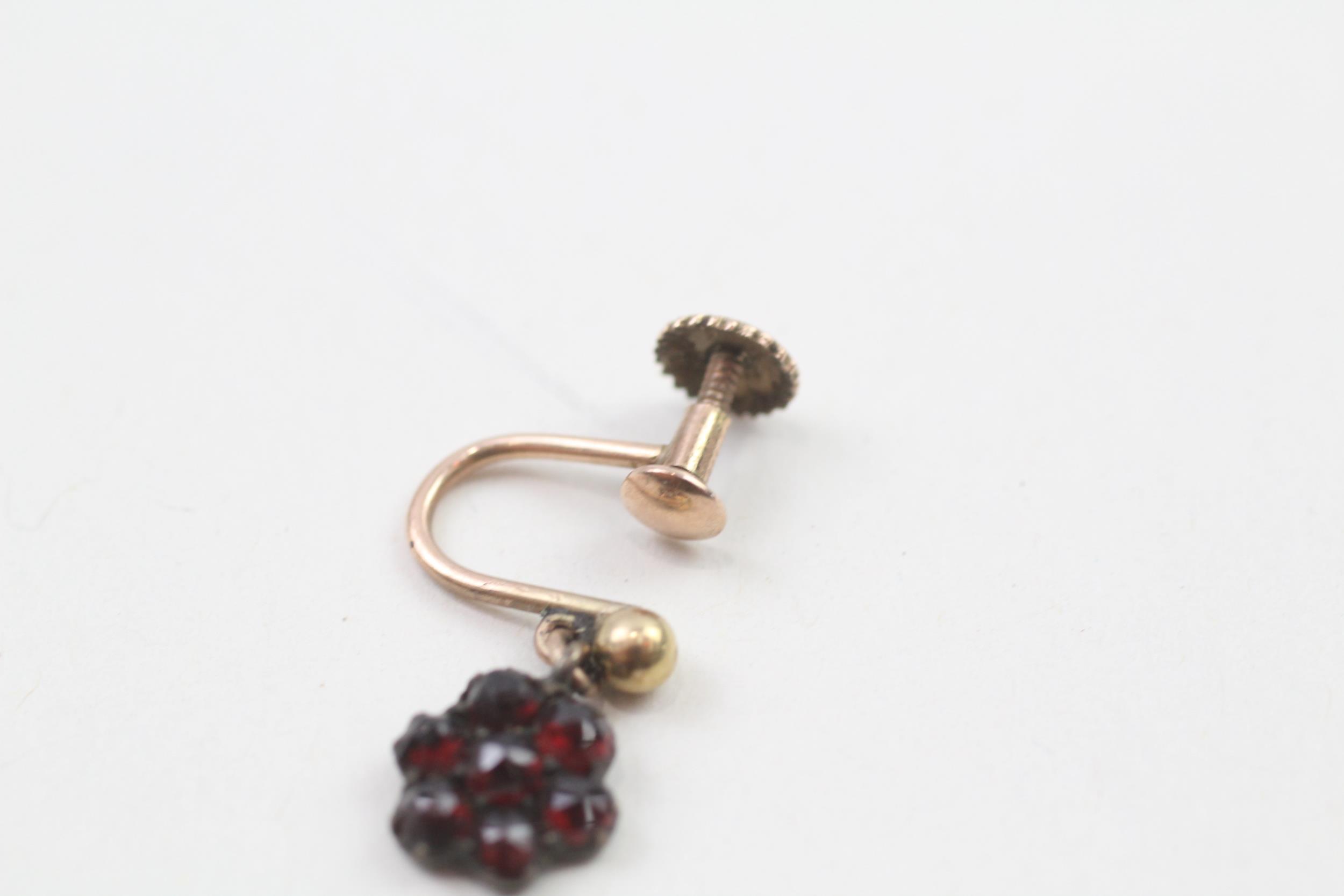 9ct gold victorian drop garnet cluster screw back earrings (2.1g) - Image 3 of 4