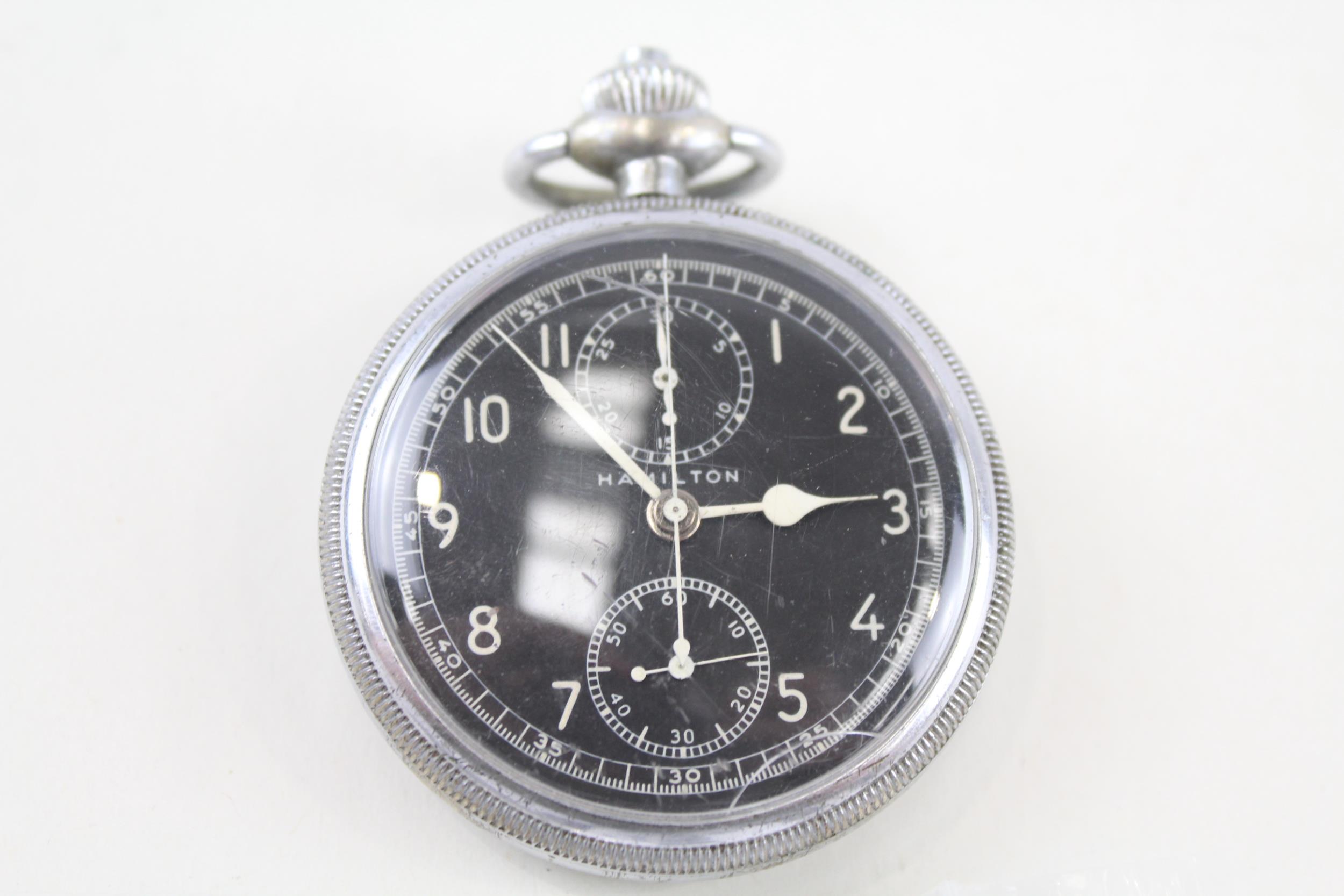 Hamilton Up / Down Chronograph WW2 POCKET WATCH Hand-Wind WORKING - Hamilton Up / Down Chronograph