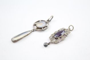Two antique silver pendants including a moonstone drop (7g)