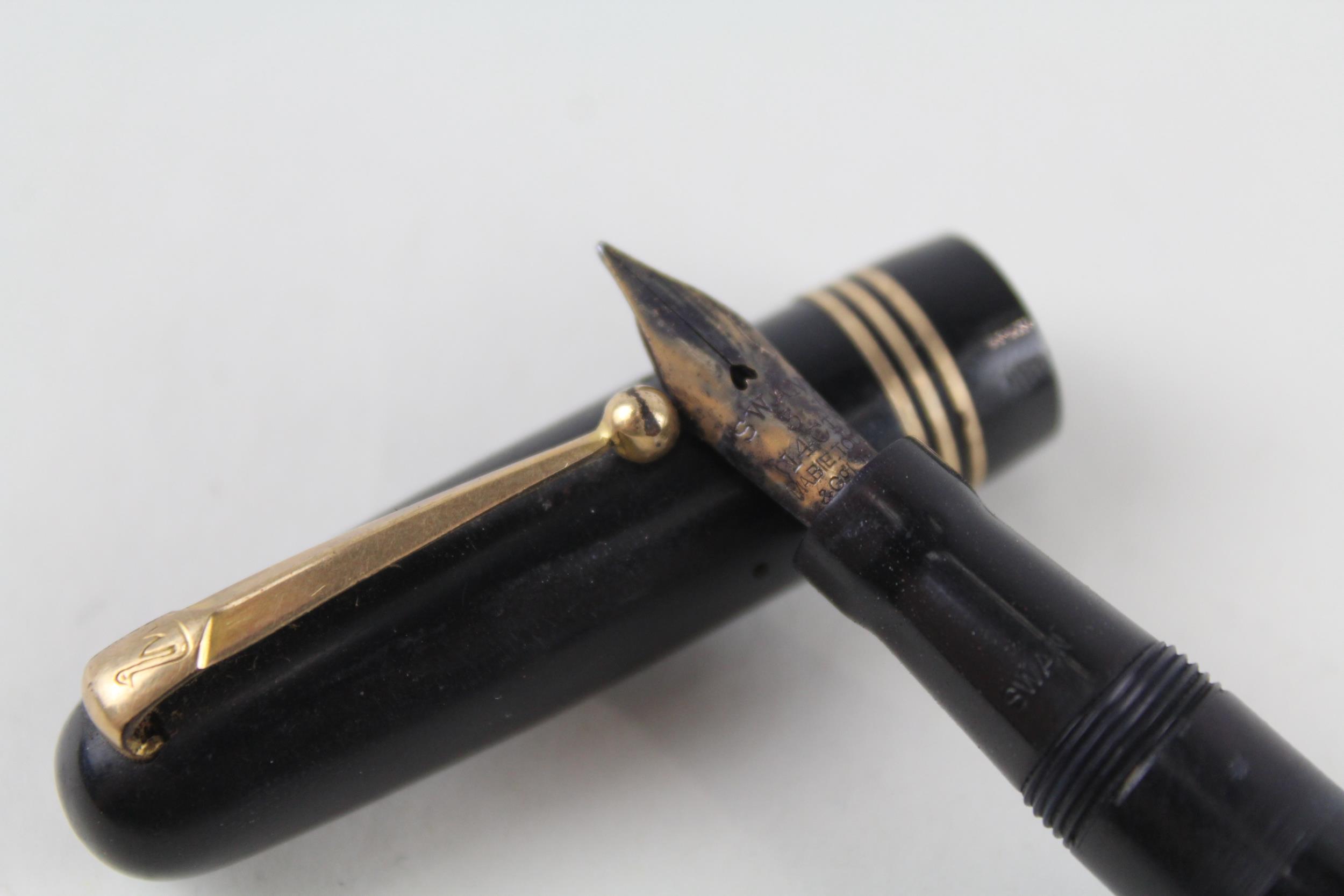 Vintage MABIE TODD Swan Self Filler Black Fountain Pen w/ 14ct Gold Nib WRITING - Dip Tested & - Image 2 of 4
