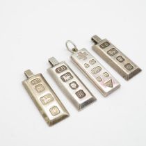 4x silver ingot pendants 51.8g in total