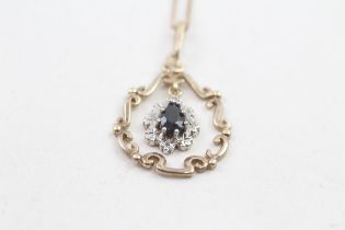 9ct gold diamond & sapphire pendant necklace (3.1g)