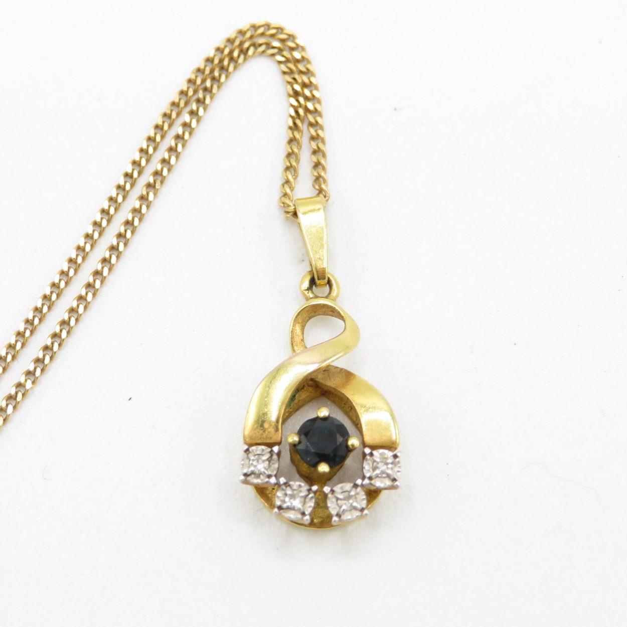 9ct gold sapphire & diamond pendant necklace (3.1g)