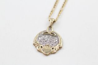 9ct gold diamond irish claddah pendant necklace (3.2g)