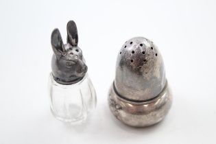 2 x Antique / Vintage .800 & .925 Sterling Silver Novelty Pepperettes (32g) - In antique / vintage