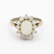 9ct gold white opal oval cluster ring - as seen (2.1g) RING CUT Size N