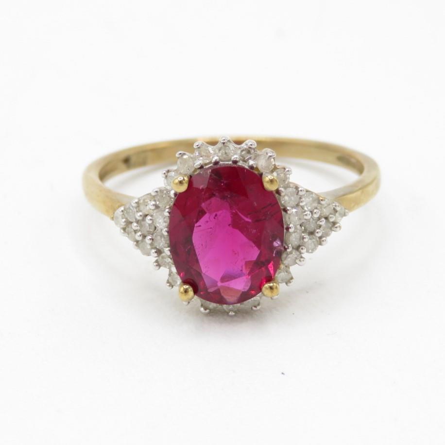 9ct gold tourmaline & diamond cluster ring (2.3g) Size P