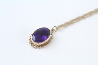 9ct gold vintage amethyst pendant necklace (4.3g) Size M 1/2