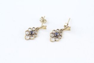 9ct gold sapphire single stone openwork drop earrings (1.3g)